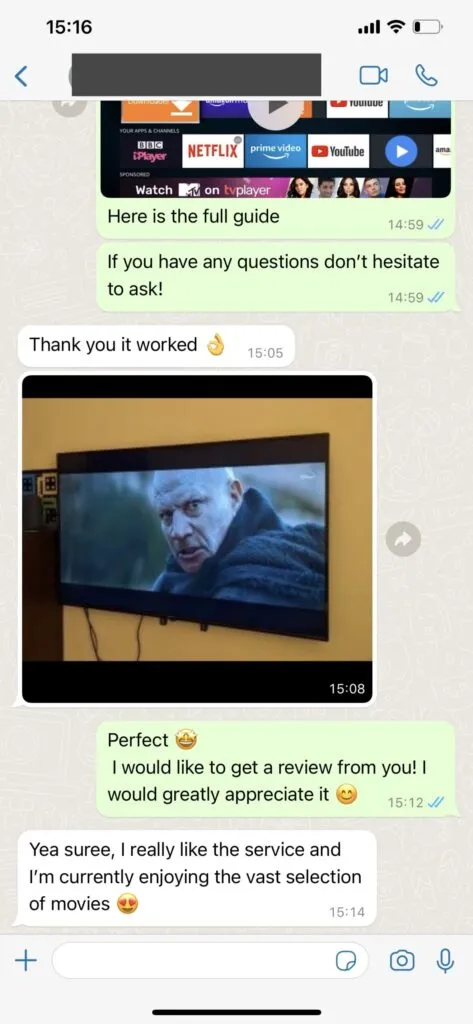 press iptv WhatsApp customer activation proof screenshot 1